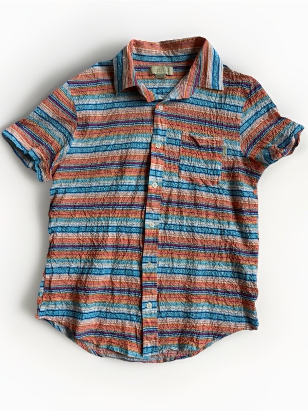 Salty Weekend Multicolor Striped Crinkle Seersucker Button Up Shirt M Festival - Picture 3 of 10
